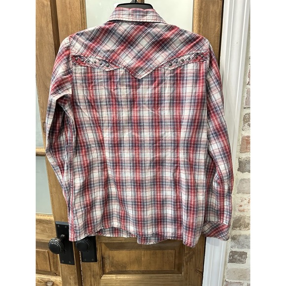 Ariat Womens Shirt Red Plaid Long Sleeve Snap Up Front Pockets Western Studs‎ M - Picture 8 of 11